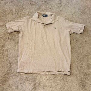 Polo by Ralph Lauren Men's Shirt Large Logo Classic Y2K Vintage Tan Preppy Golf